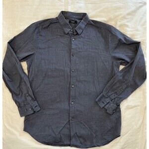 Theory Men's Button Down Shirt Size L Blue White Micro Pattern Long Sleeve Slim